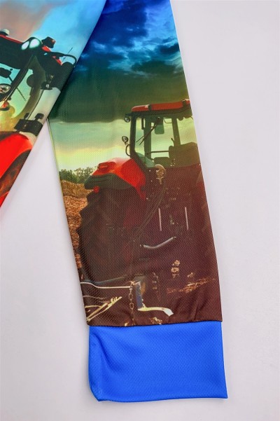 Tailor Made Long Sleeve Mens Polo Shirt Design Full Fit Dye Sublimation Three Buttons Australian Farm Engineering Gear Long Sleeve Polo Shirt Center 100%Polyester P1429 back view